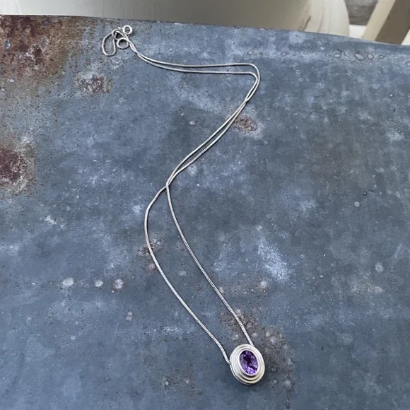 Amethyst and 925 Sterling Silver 25" Necklace - Picture 3 of 3